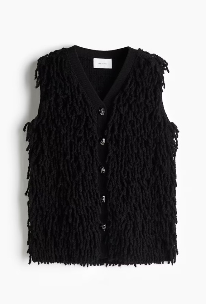Pletená vesta z vlněné směsi s třásněmi, H&M, 1 899 Kč
