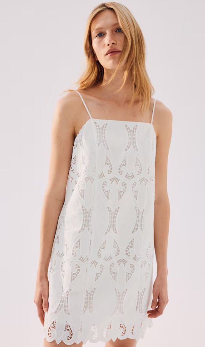 Šaty na ramínka s madeirou, H&M, 479 Kč
