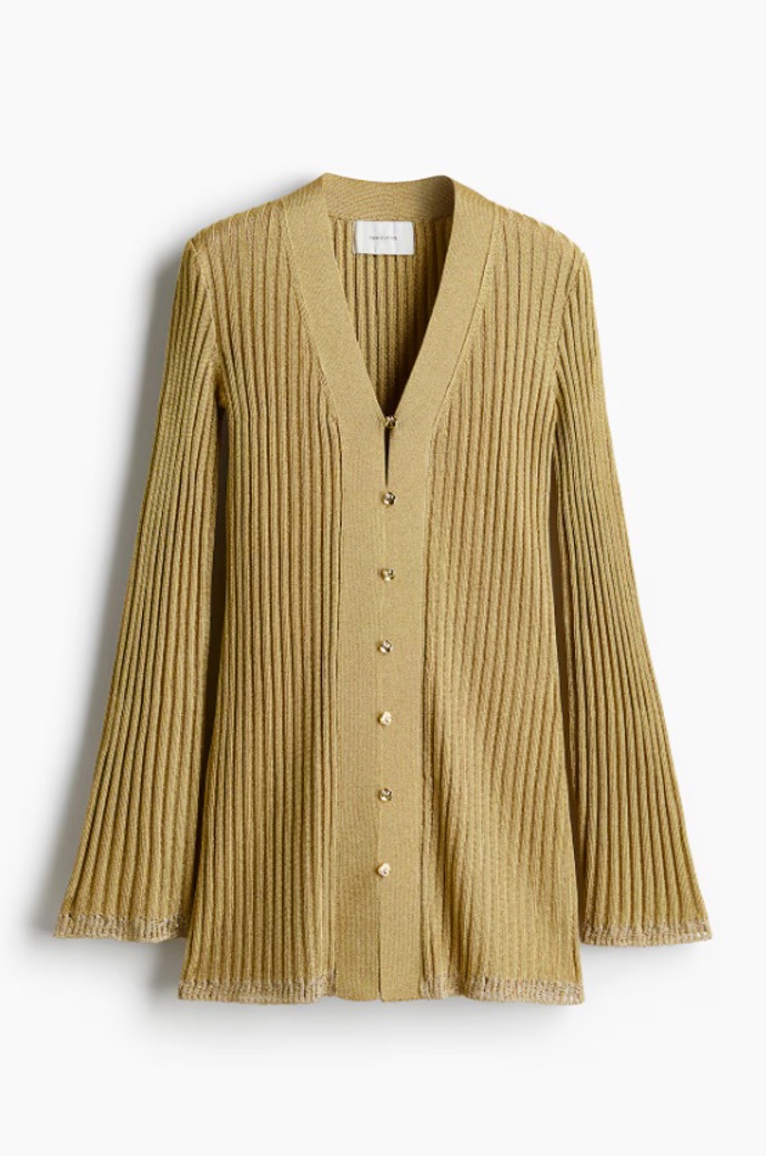 Třpytivý propínací svetr z žebrovaného úpletu, H&M, 1 459 Kč
