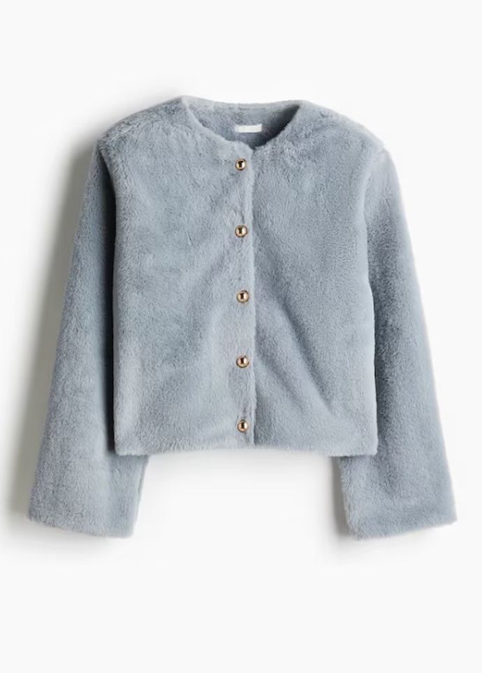 Pletené sako v pastelově modré barvě, H&M, 839 Kč
