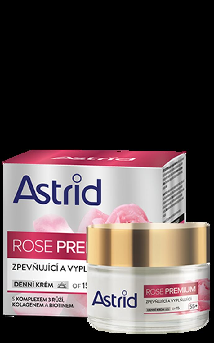  Zpevňující a vyplňující denní krém Astrid ROSE PREMIUM 55+ (50 ml, 299 Kč, prodává Rossmann)
