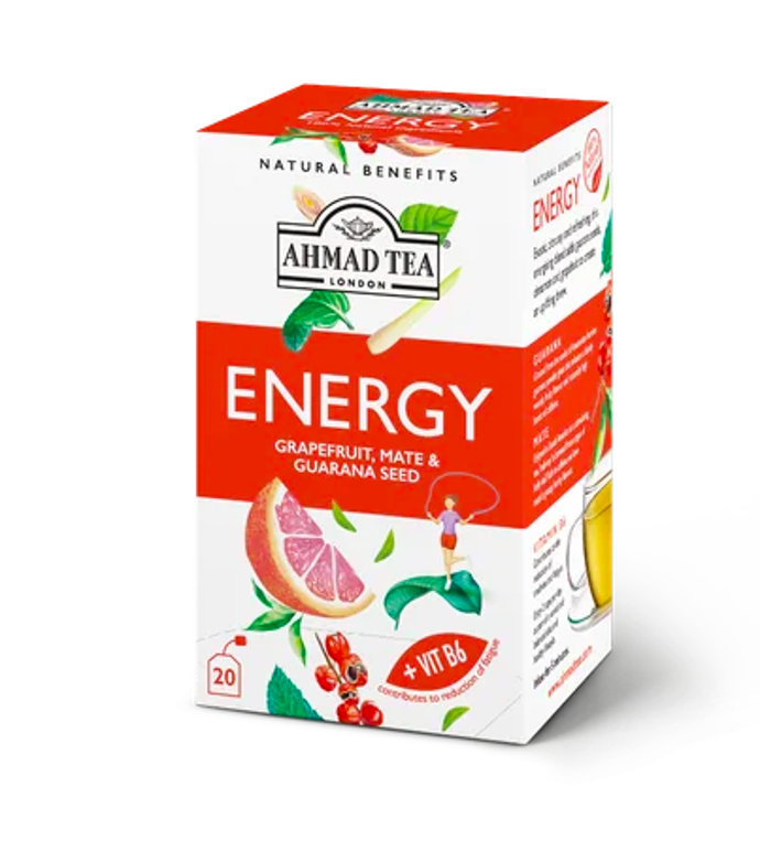 Ahmad Tea Energy, porcovaný čaj, 65 Kč

Jedinečná směs pro přípravu výluhu s voňatkou citronovou, listy aloisie citronové, máty peprné, semínky guarany, kůrou skořice a přidaným vitamínem B6 a hořčíkem.
