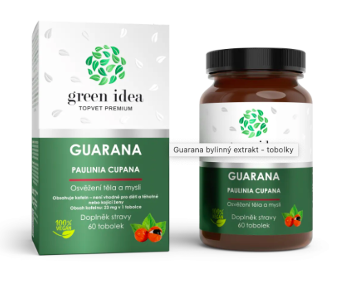 Guarana Bylinný extrakt v tobolkách, Green Idea, 30 ks, 248 Kč

Guarana je původem jihoamerická bylinka s vysokým obsahem přírodního kofeinu, který nezpůsobuje nepříznivé projevy. Přispívá k navození fyzické i psychické vitality. Stimuluje lepší duševní a fyzický výkon. Podporuje motivaci. Podporuje imunitní systém. Vhodný doplněk pro kontrolu tělesné hmotnosti a normální trávení.
