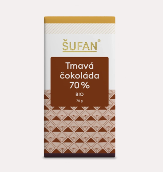 BIO Tmavá čokoláda 70%, Šufan, 70g, 139 Kč

Tmavá čokoláda v té nejčistší podobě, jen ze tří surovin prvotřídní kvality. Tmavá čokoláda je rychlým zdrojem energie.

