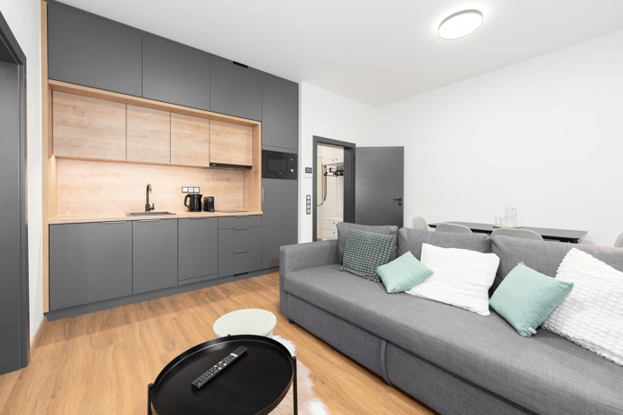 Projekt se zaměřuje na citlivou rekonstrukci historických budov a jejich přetvoření v moderní obytné prostory. Design interiérů v bytech propojuje moderní prvky s původními architektonickými detaily, jako jsou vysoké stropy, dřevěné trámy či velká okna s panoramatickými výhledy na Jeseníky. Velkou měrou je využíváno dřevo, kámen a další přírodní materiály, které přináší pocit hřejivé horské atmosféry.
Projekt se zaměřuje na citlivou rekonstrukci historických budov a jejich přetvoření v moderní obytné prostory. Design interiérů v bytech propojuje moderní prvky s původními architektonickými detaily, jako jsou vysoké stropy, dřevěné trámy či velká okna s panoramatickými výhledy na Jeseníky. Velkou měrou je využíváno dřevo, kámen a další přírodní materiály, které přináší pocit hřejivé horské atmosféry.