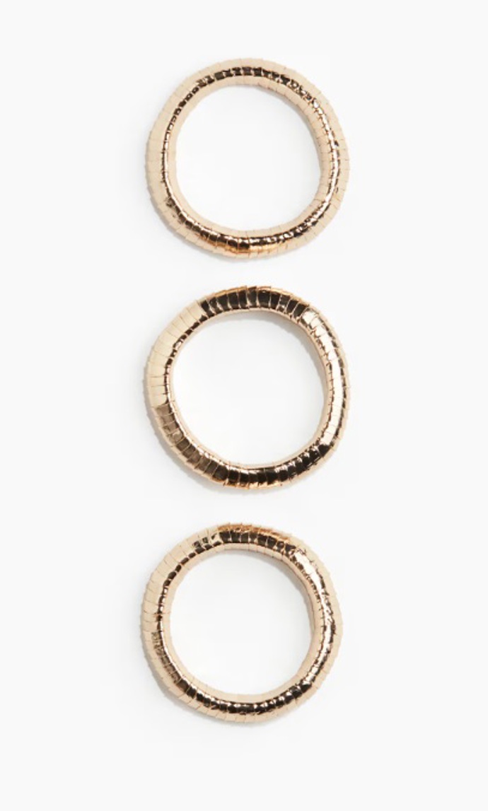 Elastický náramek ve zlaté barvě, 3 kusy, H&M, 359 Kč
