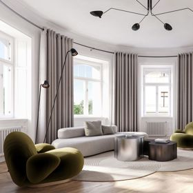 V interiérech byl kladen výrazný důraz na kvalitní materiály a nadčasový design. Dubové parkety, renovovaná špaletová okna s izolačním dvojsklem, francouzská posuvná okna s výstupy na terasu a vstupní bezpečností dveře s protipožární úpravou poskytují komfortní bydlení. 
