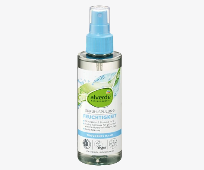 alverde NATURKOSMETIK bezoplachový balzám na vlasy Aloe Vera a Hyaluron poskytuje vlasům intenzivní hydrataci a péči. Tento inovativní produkt vlasové péče kombinuje kyselinu hyaluronovou a organickou aloe vera a vytváří hydrokomplex, díky kterému jsou vaše vlasy nejen lesklé, hebké, ale také jsou chráněny před teplem. 70 Kč
