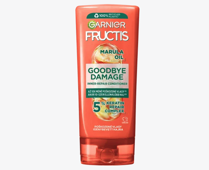 Fructis Goodbye Damage kondicionér na vlasy ve svém složení spojuje výtažky z oleje amla a kéraphyll pro obnovu povrchu vlasu a vyplnění trhlinek způsobených vnějšími agresivními vlivy. Výsledkem jsou hedvábné, zářivé a zdravěji vypadající vlasy. 80 Kč
