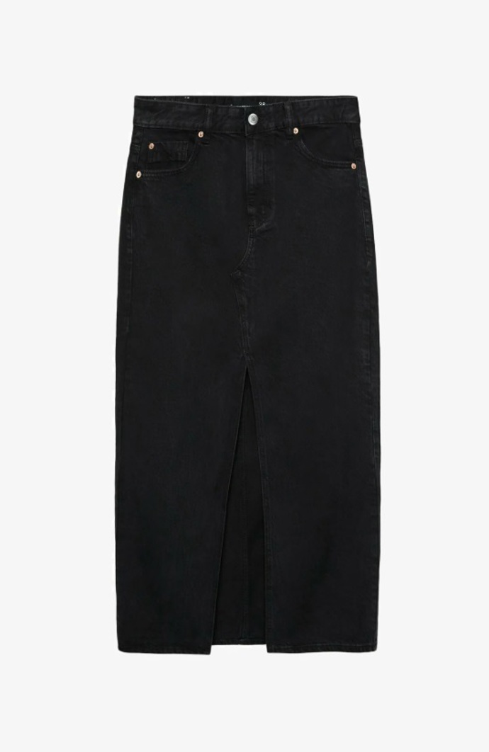 Maxi denimová sukně s vysokým rozparkem, Stradivarius, 699 Kč
