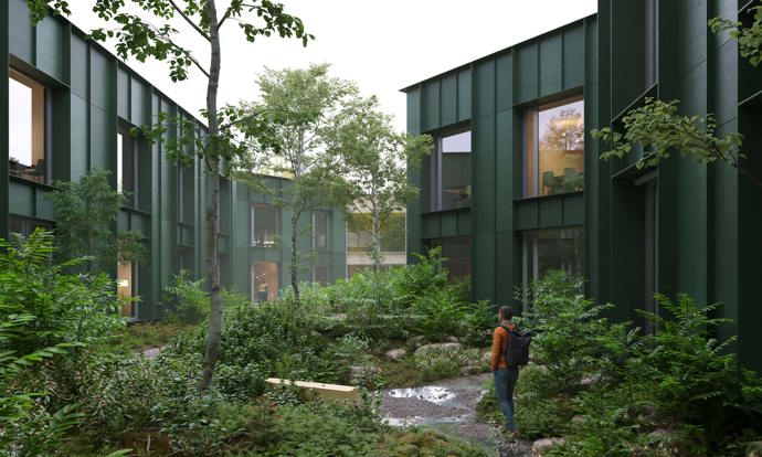 Budova s kapacitou více než 12 000 m² kancelářských prostor je navržena s ohledem na harmonické propojení s okolní přírodou. Pět podélných sekcí směřujících do lesa vytváří unikátní prostor pro práci i relaxaci. Kanceláře jsou organizovány kolem sdílených vnitřních prostor a venkovních zelených nádvoří. Ty přirozeně rozšiřují pracovní prostor do lesa.
Budova s kapacitou více než 12 000 m² kancelářských prostor je navržena s ohledem na harmonické propojení s okolní přírodou. Pět podélných sekcí směřujících do lesa vytváří unikátní prostor pro práci i relaxaci. Kanceláře jsou organizovány kolem sdílených vnitřních prostor a venkovních zelených nádvoří. Ty přirozeně rozšiřují pracovní prostor do lesa.