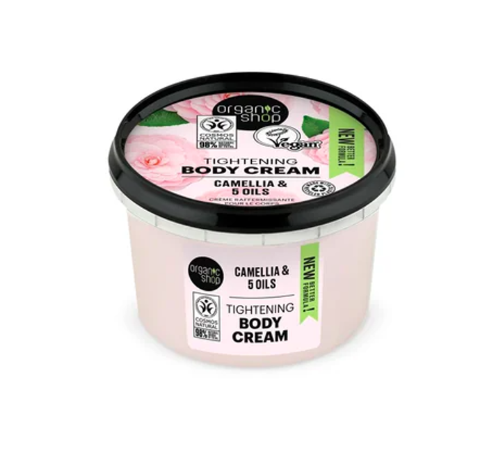 Zpevňující tělový krém Kamélie a 5 olejů, Organic Shop, 99 Kč
