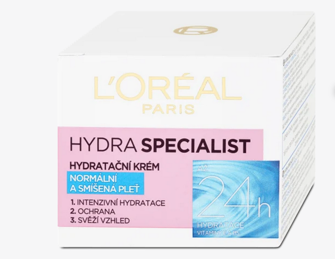 L'Oréal Paris Hydra Specialist hydratační krém normální pleť s nemastnou konzistencí dodává pleti díky obsahu vitamínu B a ceramidům svěží a zářivý vzhled. Dále ji díky vitamínu E a UV filtru chrání před škodlivými účinky slunce a volnými radikály. L'Oréal Paris Hydra Specialist hydratační krém normální pleť navíc s okamžitou účinností a až po dobu 24 hodin pleť intenzuivně hydratuje a dodává jí dokonale jemný pocit.
L'Oréal Paris Hydra Specialist hydratační krém normální pleť s nemastnou konzistencí dodává pleti díky obsahu vitamínu B a ceramidům svěží a zářivý vzhled. Dále ji díky vitamínu E a UV filtru chrání před škodlivými účinky slunce a volnými radikály. L'Oréal Paris Hydra Specialist hydratační krém normální pleť navíc s okamžitou účinností a až po dobu 24 hodin pleť intenzuivně hydratuje a dodává jí dokonale jemný pocit.