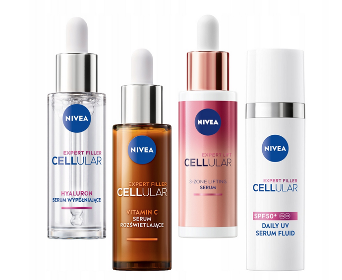 CELLULAR DAILY UV Serum Fluid účinně chrání pokožku před škodlivým UVA a UVB zářením a zároveň ji intenzivně hydratuje, díky čemuž je pokožka hladká a pružná. CELLULAR HYALURON Vyplňující sérum proniká hluboko do pokožky a zajišťuje intenzivní hydrataci a vyhlazení, jeho účinek je viditelný již po 30 minutách. CELLULAR EXPERT LIFT 3-zónové sérum působí na obličej, krk a dekolt, pozvedá kontury a stimuluje tvorbu kolagenu, což přispívá k viditelnému liftingu. Nakonec CELLULAR VITAMIN C Rozjasňující sérum zlepšuje tón pleti, redukuje pigmentové skvrny a dodává pleti přirozený lesk.
CELLULAR DAILY UV Serum Fluid účinně chrání pokožku před škodlivým UVA a UVB zářením a zároveň ji intenzivně hydratuje, díky čemuž je pokožka hladká a pružná. CELLULAR HYALURON Vyplňující sérum proniká hluboko do pokožky a zajišťuje intenzivní hydrataci a vyhlazení, jeho účinek je viditelný již po 30 minutách. CELLULAR EXPERT LIFT 3-zónové sérum působí na obličej, krk a dekolt, pozvedá kontury a stimuluje tvorbu kolagenu, což přispívá k viditelnému liftingu. Nakonec CELLULAR VITAMIN C Rozjasňující sérum zlepšuje tón pleti, redukuje pigmentové skvrny a dodává pleti přirozený lesk.