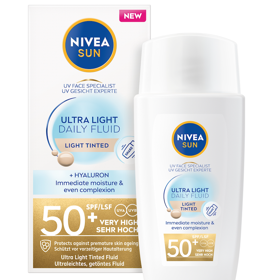 Ultra lehký pleťový fluid Nivea SUN Invisible Fluid SPF 50+ chrání pokožku před slunečním zářením, rychle se vstřebává, neucpává póry a postará se sjednocený a zdravý vzhled pleti. 299 Kč
