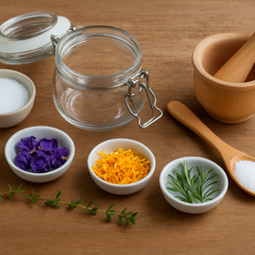 Při výrobě květinové soli doporučujeme mít nejdříve připravené všechny potřeby a ingredience, ať pak můžete v poklidu tvořit. Jestliže chcete hrubší sůl, jen ji smíchejte s ingrediencemi, dejte do vhodné nádoby a nechte odpočívat, pro jemnější konzistenci nejdříve rozdrťte v hmoždíři. Nebojte se experimentovat. Možná vyrobíte úžasnou chuť, která by vás normálně nenapadla. 
