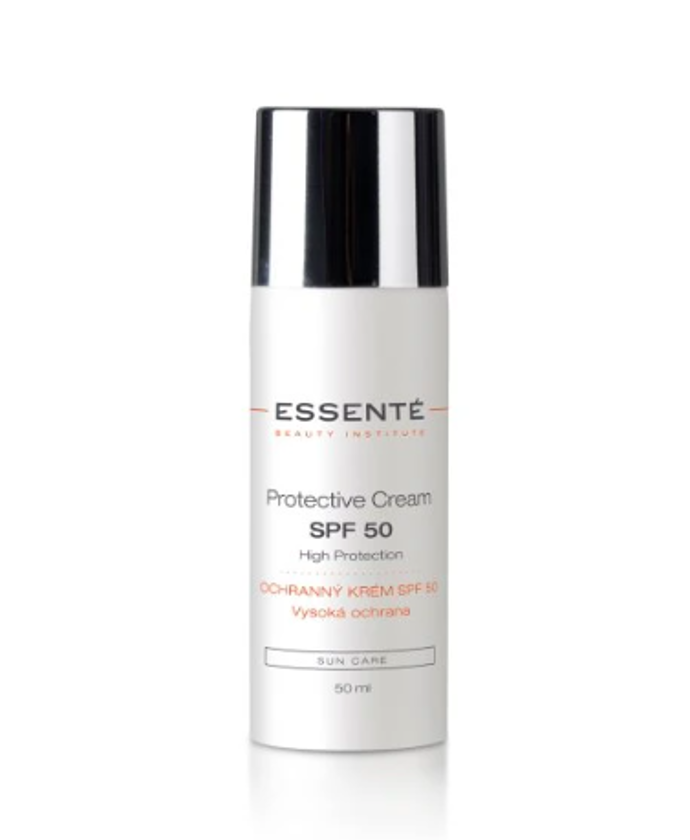 ESSENTÉ Ochranný krém SPF 50, 650 Kč

Vysokou sluneční ochranu zajišťuje kombinace moderních UV filtrů a speciální směs beta-karotenu a karotenoidů ze sladkovodních řas. Pokožka je díky nim velmi intenzivně chráněna nejen před buněčným poškozením způsobeným UVA/UVB zářením, ale také jinými druhy elektromagnetického záření, jako je Wi-Fi nebo modré světlo. Betakaroten, extrakt z rozmarýny a vitamín E společně chrání buňky před oxidačním stresem, posilují kožní bariéru, a zabraňují tak předčasnému stárnutí pokožky. Olej z katránu etiopského a panthenol pak dodávají pleti zklidnění, hydrataci a hebkost.
