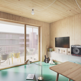 Pavlačový dům MOZAIKA vychází z ikonického domu Hannese Meyera z 30. let v Dessau. Studio jej jen zmodernizovalo do moderní a funkční podoby. Výsledkem je přívětivý dům s variabilními byty o velikosti 55 metrů čtverečních od 1kk až po 3kk. Obytné prostory jsou orientované do krajiny, aby obyvatelé měli dostatek klidu a soukromí. Obslužné místnosti míří k pavlači.
Pavlačový dům MOZAIKA vychází z ikonického domu Hannese Meyera z 30. let v Dessau. Studio jej jen zmodernizovalo do moderní a funkční podoby. Výsledkem je přívětivý dům s variabilními byty o velikosti 55 metrů čtverečních od 1kk až po 3kk. Obytné prostory jsou orientované do krajiny, aby obyvatelé měli dostatek klidu a soukromí. Obslužné místnosti míří k pavlači.
