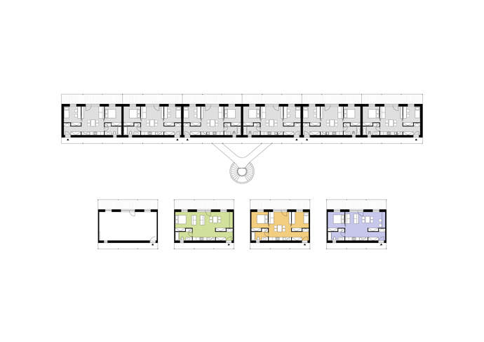 Pavlačový dům MOZAIKA vychází z ikonického domu Hannese Meyera z 30. let v Dessau. Studio jej jen zmodernizovalo do moderní a funkční podoby. Výsledkem je přívětivý dům s variabilními byty o velikosti 55 metrů čtverečních od 1kk až po 3kk. Obytné prostory jsou orientované do krajiny, aby obyvatelé měli dostatek klidu a soukromí. Obslužné místnosti míří k pavlači. 
