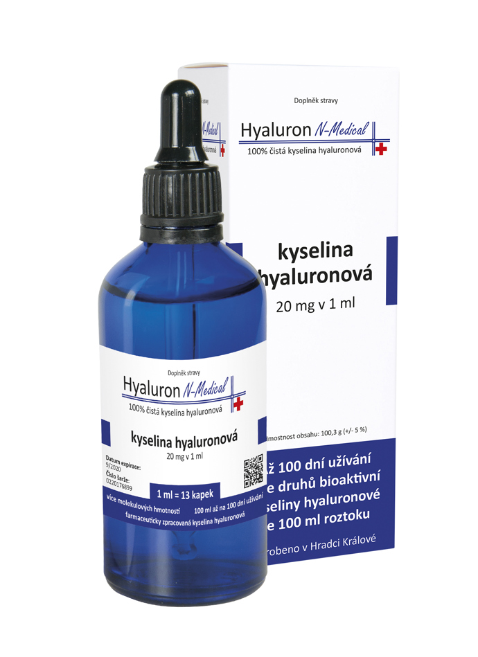 N-Medical Hyaluron 100% kyselina hyaluronová, N-Medical, Dr. Max, 1449 Kč

Doplněk stravy s obsahem velmi vysoké koncentrace kyseliny hyaluronové o různých molekulových hmotnostech, což zajišťuje maximální vstřebatelnost.
