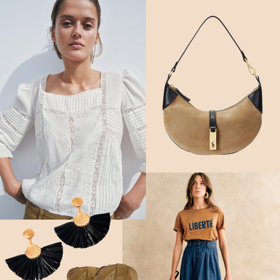 Boho chic outfit číslo 1: Spárujte romantickou krajkovou blůzu s áčkovou denimovou sukní s vysokým pasem. Přidejte semišové doplňky a vše zakončete masivními náušnicemi, které outfit barevně propojí.

