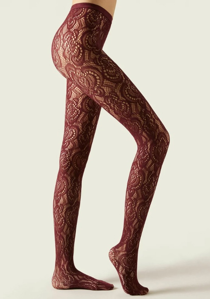 Krajkové punčochy v odstínu burgundy, Calzedonia, 419 Kč
