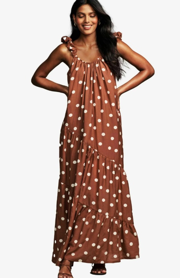 Letní hnědé šaty s puntíky, Laura Ashley, 2 365 Kč
