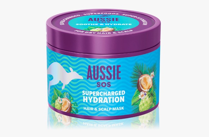 Uklidňující hydratační maska na vlasy a vlasovou pokožku, Aussie, 199 Kč
