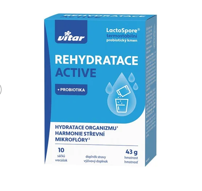 Vitar Rehydratace Active je sypká směs určená k přípravě hypotonického nápoje s obsahem iontů, glukózy a probiotického kmene LactoSpore®. Tento kmen je termostabilní a odolný vůči kyselému prostředí. Prochází tak až do střeva, kde může obohatit střevní mikroflóru. Nápoj je vhodný v případě, kdy dojde ke snížení množství tekutin v organismu. 69 Kč
Vitar Rehydratace Active je sypká směs určená k přípravě hypotonického nápoje s obsahem iontů, glukózy a probiotického kmene LactoSpore®. Tento kmen je termostabilní a odolný vůči kyselému prostředí. Prochází tak až do střeva, kde může obohatit střevní mikroflóru. Nápoj je vhodný v případě, kdy dojde ke snížení množství tekutin v organismu. 69 Kč