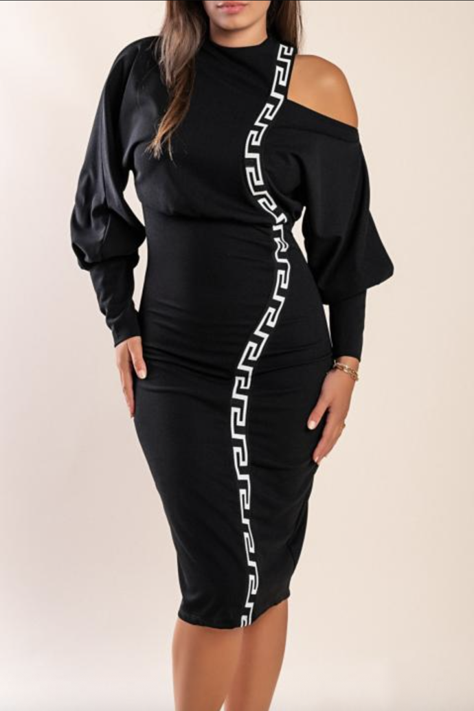 Elegantní midi šaty s geometrickým potiskem, Fenzy, 738 Kč
