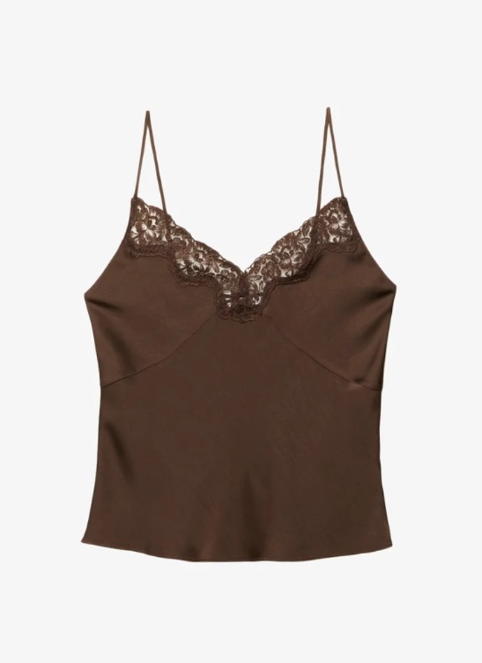 Hnědý top s krajkou, Stradivarius, 449 Kč
