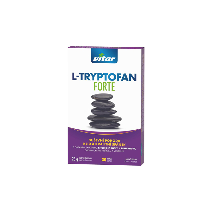 Vitar L-Tryptofan (doplněk stravy)
Podpořte svou mysl, emoční rovnováhu a kvalitní spánek díky kombinaci účinných látek obsažených v doplňku stravy Vitar L-Tryptofan forte. Ten obsahuje aminokyselinu L-tryptofan vhodně doplněnou vitaminem B6, hořčíkem a přírodními extrakty z Rhodioly rosey a Schizandry pro navození psychické pohody.
Vitar, 216 Kč
Vitar L-Tryptofan (doplněk stravy)
Podpořte svou mysl, emoční rovnováhu a kvalitní spánek díky kombinaci účinných látek obsažených v doplňku stravy Vitar L-Tryptofan forte. Ten obsahuje aminokyselinu L-tryptofan vhodně doplněnou vitaminem B6, hořčíkem a přírodními extrakty z Rhodioly rosey a Schizandry pro navození psychické pohody.
Vitar, 216 Kč