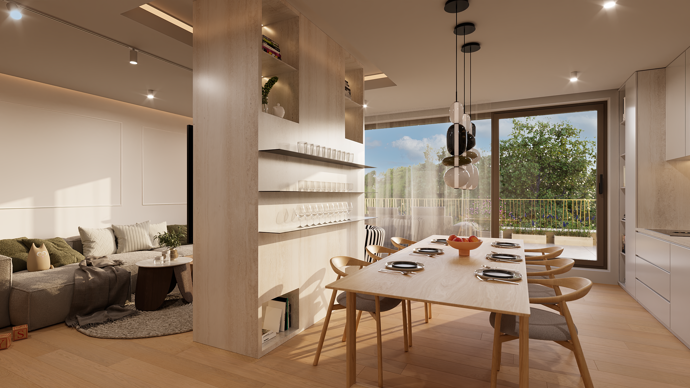 Mezi nejatraktivnější patří luxusní penthousy s velkorysými terasami, které rozšiřují obytný prostor a propojují interiér s okolní zelení.
