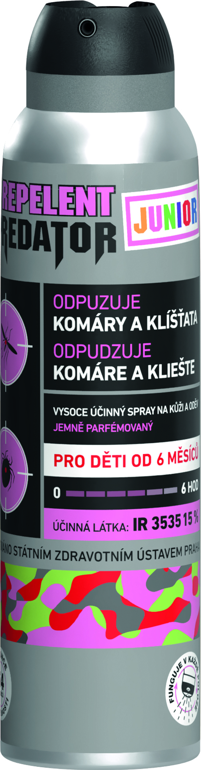 PREDATOR REPELENT JUNIOR
Predator Repelent Junior je repelent, který působí proti komárům, klíšťatům a muchničkám. Lze jej aplikovat jak na pokožku, tak na oděv. Účinnost repelentu trvá po dobu 2-4 hodin a je vhodný pro děti už od 3 měsíců i osoby s citlivou pokožkou. Aplikace možná ve svislé i vodorovné poloze.

Doporučená cena 150 ml je 219 Kč, Vitar 
