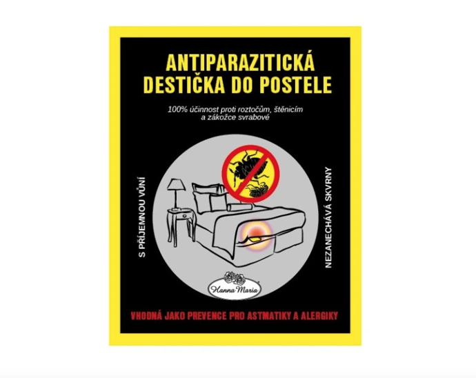 Vysoce účinná antiparazitická destička poskytuje okamžitou ochranu proti roztočům, štěnicím a zákožce svrabové během spánku. 236 Kč
Vysoce účinná antiparazitická destička poskytuje okamžitou ochranu proti roztočům, štěnicím a zákožce svrabové během spánku. 236 Kč