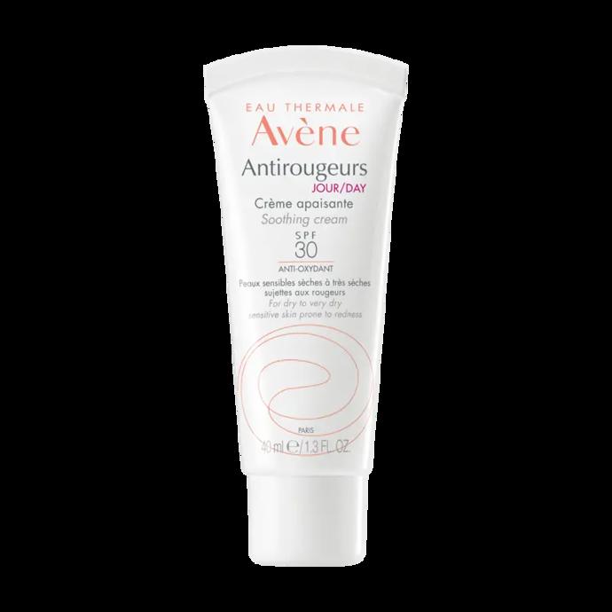 nekomedogenní: Zklidňující krém SPF 30 Avène Antirougeurs (40 ml, 539 Kč) působí proti zčervenání, hydratuje, chrání.
