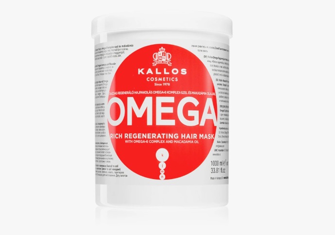 Vyživující maska na vlasy s omega 6 komplexem a makadamia olejem, Kallos, 103 Kč
