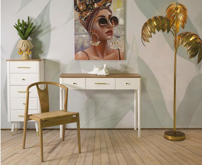 Designová art deco sestava nábytku do předsíně Samira v bílé barvě s hnědými masivními detaily s venkovským nádechem, od 7 690 Kč
