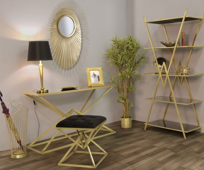 Designová art deco sestava nábytku do předsíně Triangolo Oro v černé a zlaté barvě s geometrickými prvky, od 4 590 Kč
