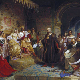 Kryštof Kolumbus před královnou
