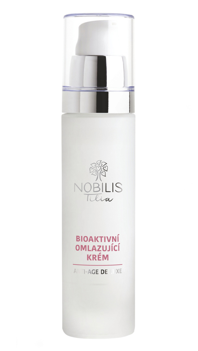 s jojobovým olejem: Bioaktivní omlazující krém Nobilis Tilia (50 ml, 899 Kč) s růžovým a jojobovým olejem a kakaovým máslem

