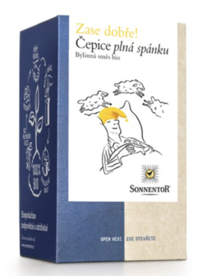 Bylinný BIO čaj Čepice plná spánku, Sonnentor, 95 Kč
