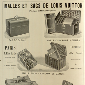 Reklama v pařížských novinách na produkty Louis Vuitton z roku 1898.
