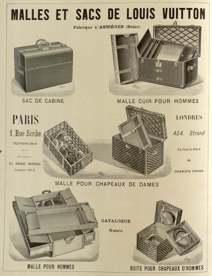 Reklama v pařížských novinách na produkty Louis Vuitton z roku 1898.
Reklama v pařížských novinách na produkty Louis Vuitton z roku 1898.