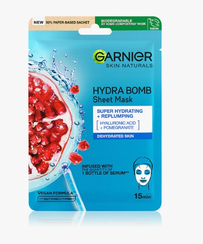 Hydratační plátýnková maska s kyselinou hyaluronovou, Garnier, 61 Kč
