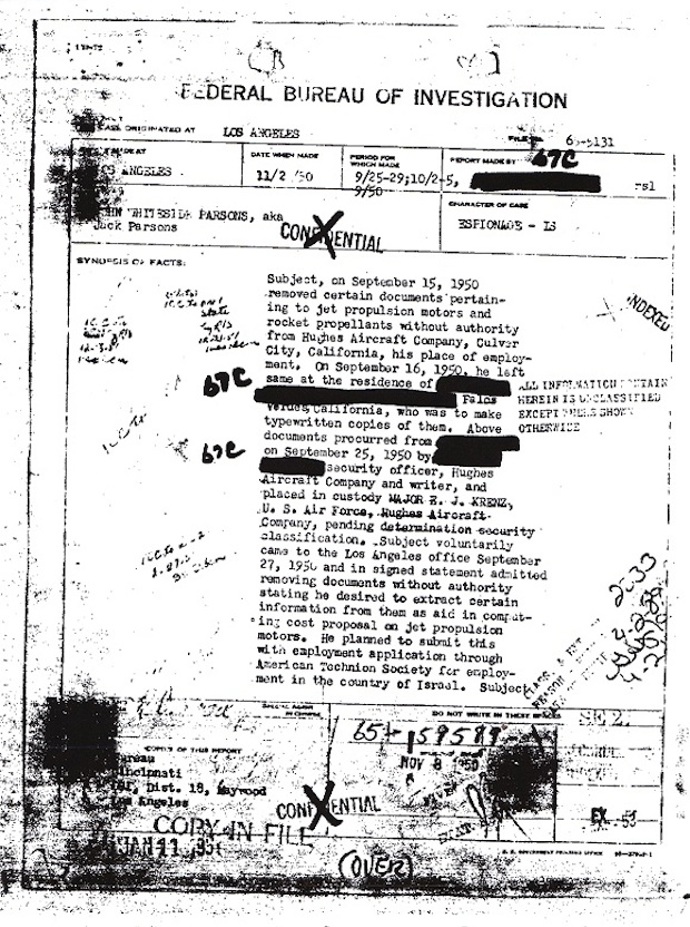 Federální úřad pro vyšetřování (FBI) měl Jacka Parsonse ve svém hledáčku. FBI si na něj vedlo záznamy týkající se obvinění ze špionáže.
Federální úřad pro vyšetřování (FBI) měl Jacka Parsonse ve svém hledáčku. FBI si na něj vedlo záznamy týkající se obvinění ze špionáže.