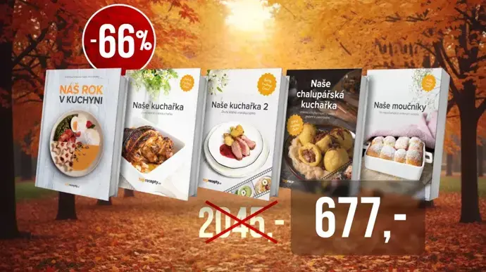 Zajímavý je také balíček kuchařek z edice Toprecepty.cz. Obsahuje tituly Náš rok v kuchyni, Naše kuchařka 1 a 2, Naše chalupářská kuchařka a Naše moučníky. Tuto pětici knížek si můžete koupit za 677 korun.
Zajímavý je také balíček kuchařek z edice Toprecepty.cz. Obsahuje tituly Náš rok v kuchyni, Naše kuchařka 1 a 2, Naše chalupářská kuchařka a Naše moučníky. Tuto pětici knížek si můžete koupit za 677 korun.