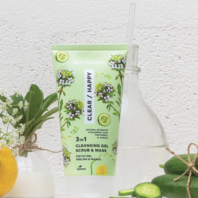 Multifunkční čisticí gel, peeling & maska na obličej 3v1 se svěží vůní okurky je naprostým základem v péči o mastnou až aknózní pleť. Zaručuje dokonalé a hloubkové čištění pleti, zmírňuje projevy akné, hydratuje a rozjasňuje pokožku. 299 Kč
