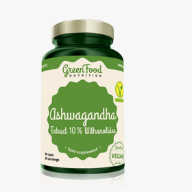 GreenFood Nutrition Ashwagandha Extract 10 % Withanolides v podobě kapslí, 343 Kč
