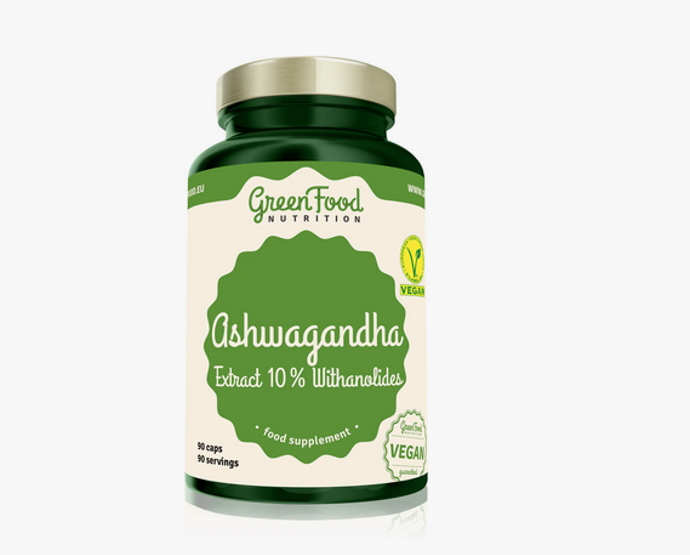 GreenFood Nutrition Ashwagandha Extract 10 % Withanolides v podobě kapslí, 343 Kč
